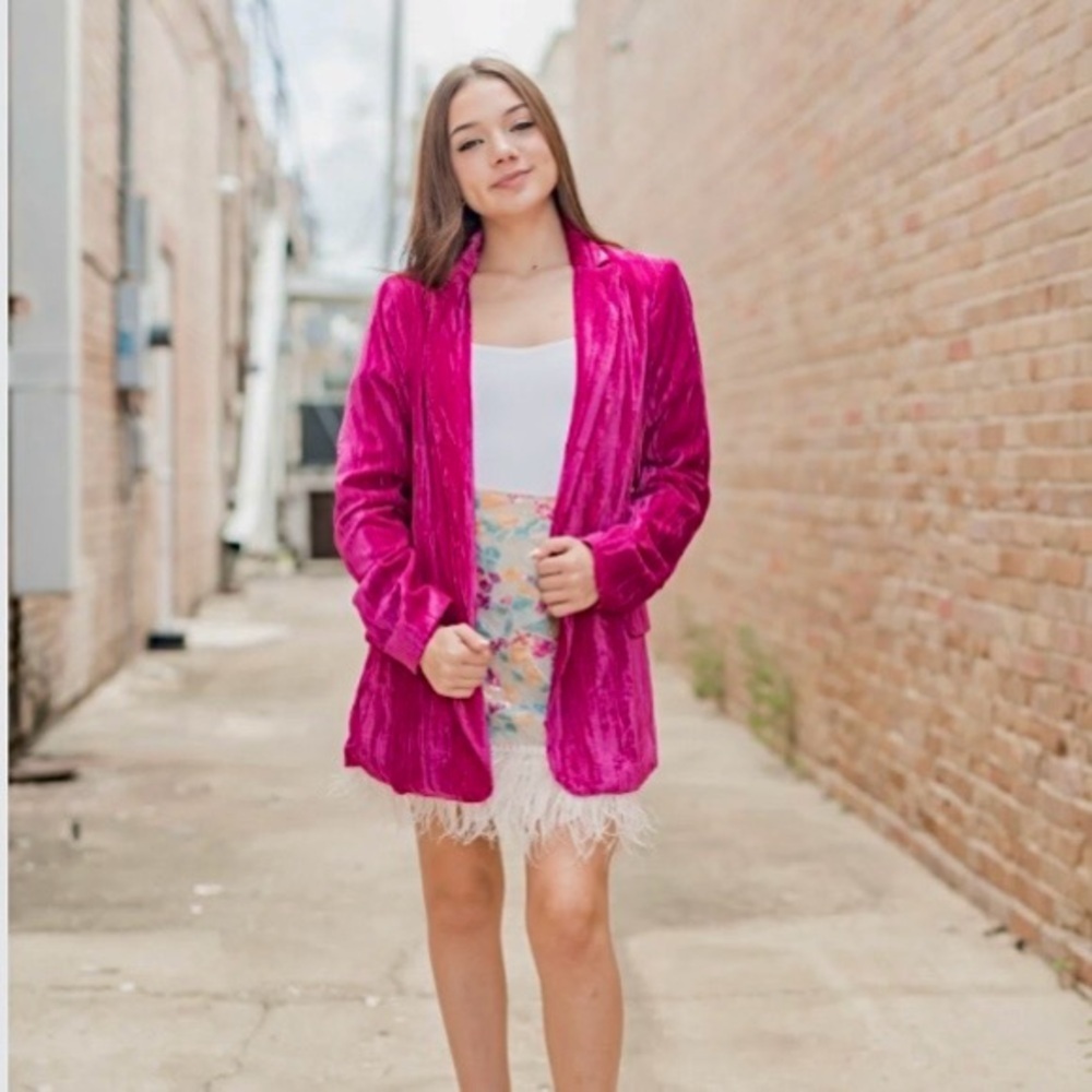 New Buddy Love Heff Pink Fuchsia Velvet Blazer Size Medium 6 8
